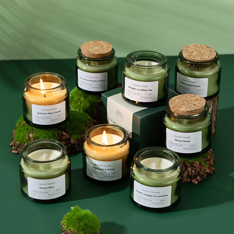 Cork Lid Green Glass Scented Candle